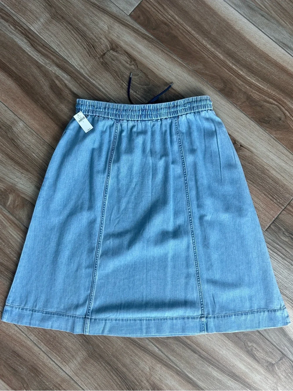 NWT Large GAP Light Blue Lightweight Denim Elastic Waist A-Line Skirt drawstring